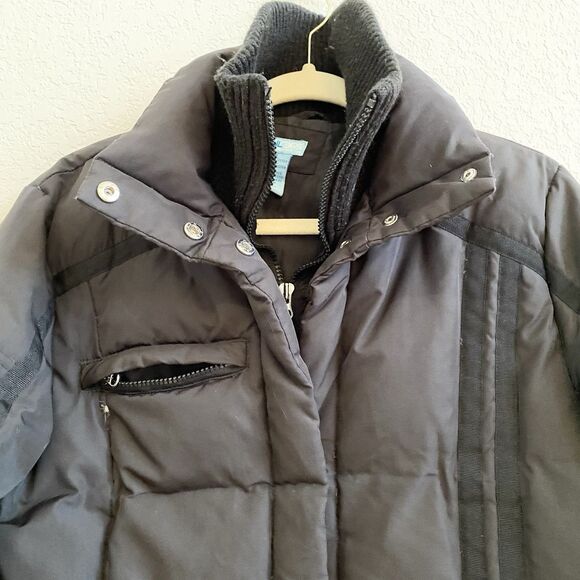 Finish Line Athletics Black Puffer Down Medium Coat Jacket Pockets Zipper Snap - Picture 4 of 12